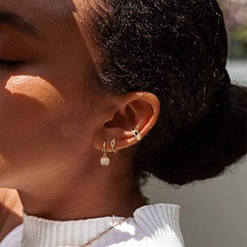 Women Gold Earrings Huggie Hoop Cubic Zirconia 14K Gold Plated Small Simple Hypoallergenic Everyday Jewelry - style: LInk