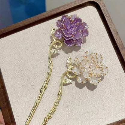 2 Pcs Peony Hair sticks for buns,Hair pins for women,Buns and Updos with No Hair Damage,Metal French Pin Great Hold,Suitable for fine & thick hairUS375 (Purple + White) - color: Purple + White