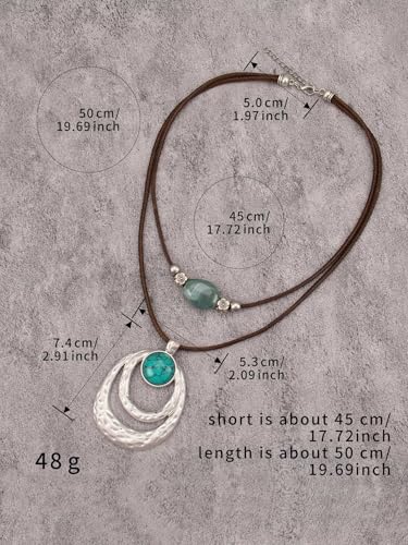 Boho Necklaces for Women Chunky Circle Necklace Bohemian Necklaces | Chunky Boho Necklace for Women Layered Boho Circle Leather Choker Necklace Long Vintage Necklaces Bohemian Jewlery Gifts - style: Bohemian Chain Necklace
