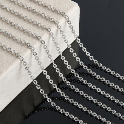 KYUNHOO 5M Flower Circle Chain Roll Silver Jewelry Chains for Necklace DIY | 304 Stainless Steel Chains Bulk Embossed Cable Link Sunflower Chain for Crafts Making - color: Oval Silver