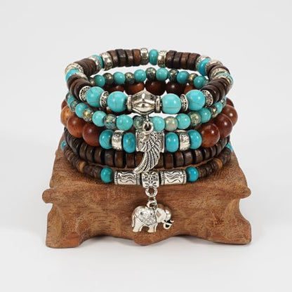 Boho Wooden Beads Bracelets Bohemian Bracelet Stack for Men Women Wood Beaded Bracelet Set - color: D
