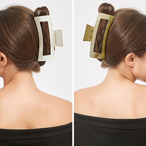 XXL Jumbo Rectangle Claw Clips for Thick Hair - Strong Hold Hair Clips | Rectangle Design | Matte Finish | Non Slip | Wide Opening | 2 Pack (Jelly Beige & Green) - color: Jelly Beige & Green