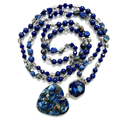 Yomisa Long Necklaces for Women Trendy, 33/34/35 inch | Boho Beaded Necklaces for Women, Natural Stone Pendant, Handmade Knotted Bead, Bohemian Holiday Summer Western Charm Jewelry - color: Love-Lapis Lazuli