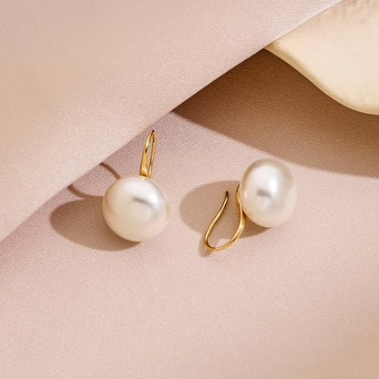 Pearl Earrings for Women Minimalist Pearl Drop Earrings Elegant Leverback Dangle Earrings Wedding jewelry Bridesmaid Gifts - style: oval pearl-13mm(large)