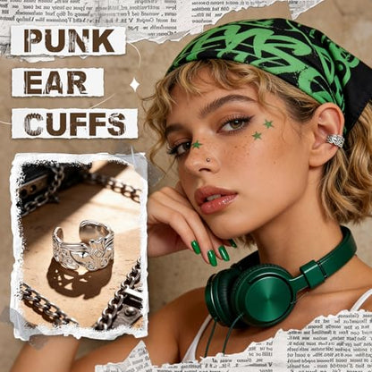 Gothic Clip On Ear Cuff Stainless Steel No Piercing Helix Cartilage | Hypoallergenic,Non Piercing Helix Cartilage,Gold Silver,Fake Earring,Lightweight,Punk Gothic Jewelry Gift Women Men - color: K6-Edgy Design Silver 2