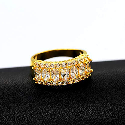 Uloveido Beautiful Women's 7 Stones Wedding Band Oval Cubic Zirconia Engagement Anniversary Rings J501 - color: Gold-White