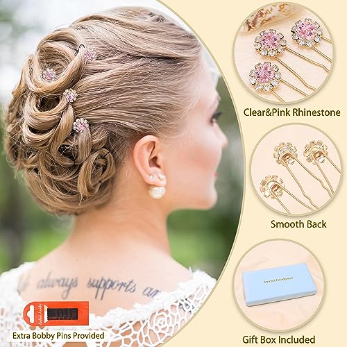 Ammei Crystal Bridal Hair Pins Clips Wedding Hair Accessories Hair Set Jewelry With Rhinestone For Brides and Bridesmaids Set Of 12 (Light Pink) - color: Light Pink