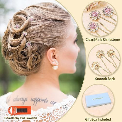 Ammei Crystal Bridal Hair Pins Clips Wedding Hair Accessories Hair Set Jewelry With Rhinestone For Brides and Bridesmaids Set Of 12 (Light Pink) - color: Light Pink