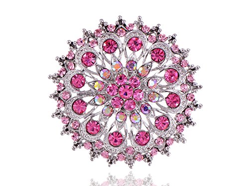 Alilang Adustable Silver Blue Purple Iridescent Crystal Rhinestones Snowflake Flower Floral Ring - color: Pink