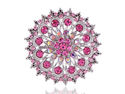 Alilang Adustable Silver Blue Purple Iridescent Crystal Rhinestones Snowflake Flower Floral Ring - color: Pink