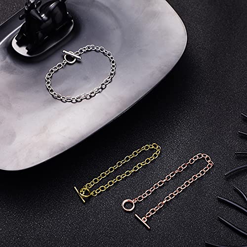 Hicarer 24 Pieces Bracelet Chains Bulk with Ot Toggle Clasp Alloy Link Chains DIY Jewelry Making Bracelets for Women DIY Jewelry Valentine's Crafts Supplies(Gold, Silver and Rose Gold) - color: Gold, Silver and Rose Gold
