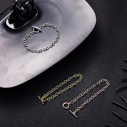 Hicarer 24 Pieces Bracelet Chains Bulk with Ot Toggle Clasp Alloy Link Chains DIY Jewelry Making Bracelets for Women DIY Jewelry Valentine's Crafts Supplies(Gold, Silver and Rose Gold) - color: Gold, Silver and Rose Gold