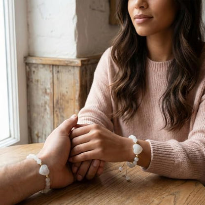 Heart Crystal Bracelet,Natural Gemstone Healing Bead Bracelet | Handmade Jewelry Gifts for Women Men,Graduation Gift for Her - color: White Jade Bracelet
