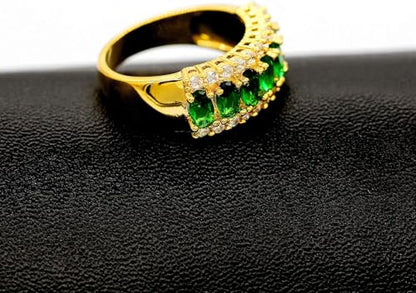Uloveido Beautiful Women's 7 Stones Wedding Band Oval Cubic Zirconia Engagement Anniversary Rings J501 - color: Gold-Green