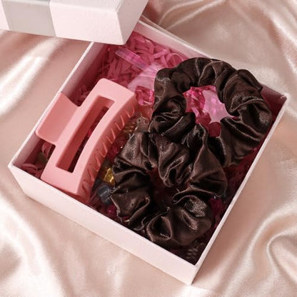 16 Pcs Brown Satin Scrunchies Bridesmaid Proposal Gifts Hair Ties Scrunchies for Women Girls Bachelorette Party Favors (dark brown) - color: dark brown