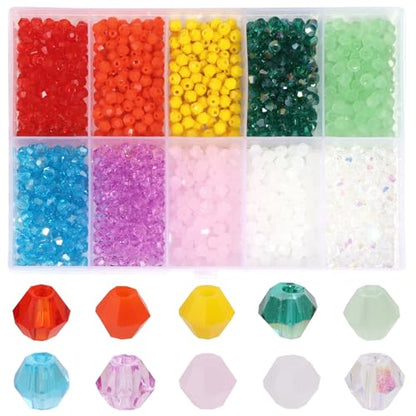 1200Pcs 4mm 10 Colors Faceted Crystal Glass Bicone Beads Loose Bead for DIY Bracelet Necklace Earring Keychain Jewelry Making,Rainbow - color: Rainbow