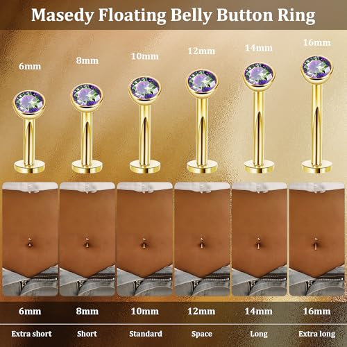 5PCS 316L Stainless Steel Floating Belly Button Rings for Women 14G Petite Flat Back CZ Belly Rings Hypoallergenic Small Opal Internally Threaded Navel Piercing Jewelry 6-16MM - color: Gold, size: 10mm