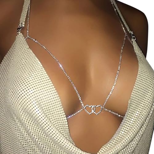 Body Chain Sexy Pure Desire Diamond Chest Chain Versatile Hanging Neck Love Body Chain Accessories Suitable for Women - style: silver