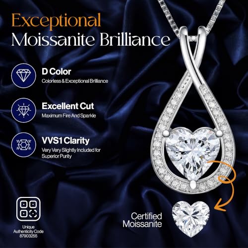 Infinity Heart Moissanite Necklace for Women, 1-4 CT | 925 sterling silver pendant, moissanite heart necklace, wife pendant, girlfriend necklace, anniversary jewelry for women - style: 2CT