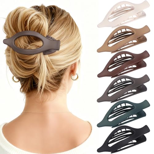 Flat Hair Clips for Women - 6 PCS French Flat Claw Clips Medium Hair Clips for Girls Large Hair Claw Clips for Thick or Thin Hair Strong Hold No Slip Hair Accessories for women (Basic) - color: Basic