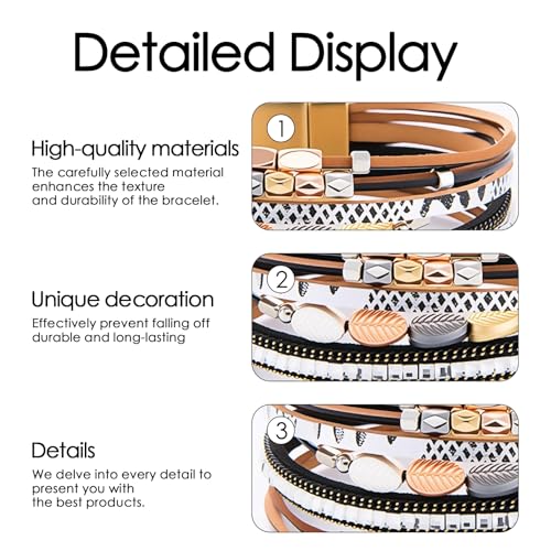 Leather Wrap Bracelets for Women, Boho Leopard Multi-Layer Crystal Beads Cuff Jewelry - color: J-Warp-026