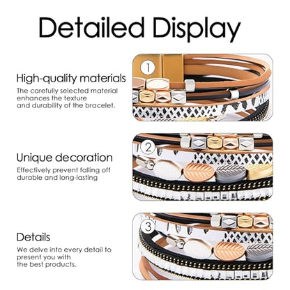 Leather Wrap Bracelets for Women, Boho Leopard Multi-Layer Crystal Beads Cuff Jewelry - color: J-Warp-026