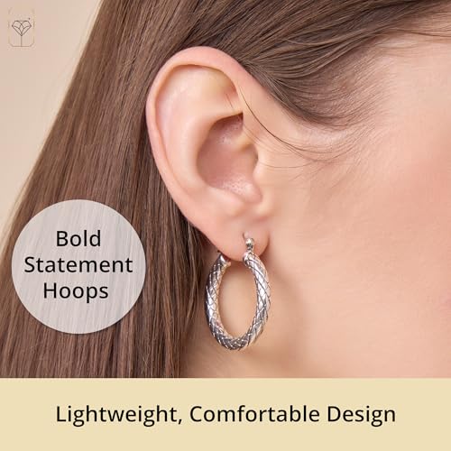 925 Sterling Silver Hypoallergenic Chunky Hoop Earrings for Women | Anti Tarnish Hoops in Various Styles by MAX + STONE - style: Quilted Hoops