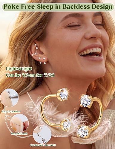 ORAZIO Half Huggie Earrings Jacket Pack for Women Backless Hoop Earring 18G | Hypoallergenic Surgical Steel Arc Hoop Backless No Back Stacks Set Small CZ Screwback Studs Jewelry Gift for Women Men Trendy - color: Gold Plated-Style1 CZ