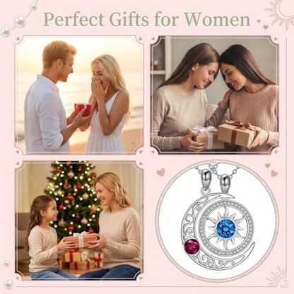 Couples Necklace for 2 Sun and Moon Pendant Matching Jewelry Anniversary Birthday Gifts for Couples BFF - color: April&January