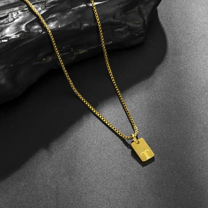 Gold Plated Square Initial Necklace Waterproof A-Z Letter Pendant on Thin Chain - Dainty, Stackable Jewelry for Women - color: Golden-G, size: F