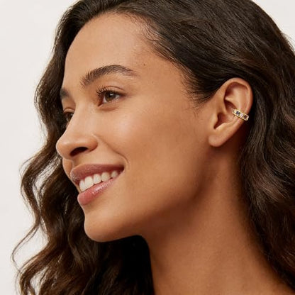 Bemoly Ear Cuff Earrings for Women 14K Gold Plated Cubic Zirconia Dangle Huggie Ear Cuffs Non Piercing | Clip On Cartilage - style: D-Blue CZ-Pair