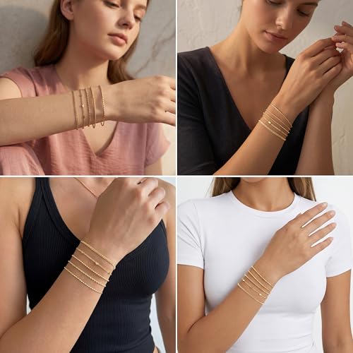Dainty Gold Bracelet for Women Trendy Non Tarnish, Thin Bracelets Stackable Set with Bangle Cuff, Box, Herringbone, Paperclip, Figaro, Sparkling Link Chains Waterproof, Simple Jewelry Gifts for Women - color: Gold-cuban/cuff/heart/beaded/twisted/rope