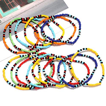 HEIDKRUEGER Bead Stretch Bracelets Independence Colorful Tiny Beaded Stackable Vsco Bracelets Boho Summer Vacation Adjustable Bangle Bracelet for Women Girls 14Pcs - color: multi-color