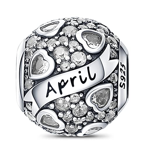 925 Sterling Silver Birthstone Charms fits Charms Bracelets for Woman，with 5A Cubic Zirconia Dangle Pendant Bead,Happy Birthday Charms for Bracelet and Necklace Valentine's Day Mother's Day Gift - color: 1-April Birthstones