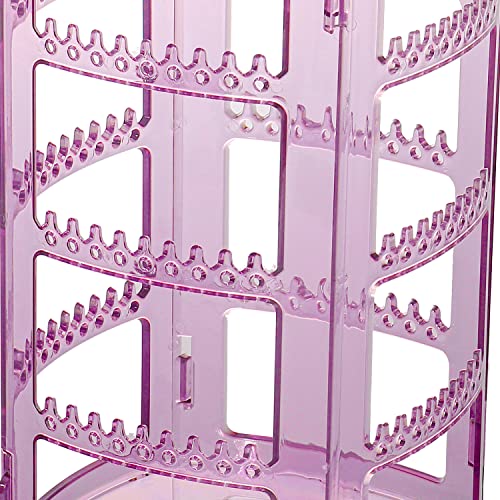 Sooyee Clear Violet Earring Organizer,360 Rotating Earring Holder,4 Tiers Jewelry Rack Display Classic Stand, 156 Holes and 160 Grooves for Necklaces Earrings Piercings - color: Violet