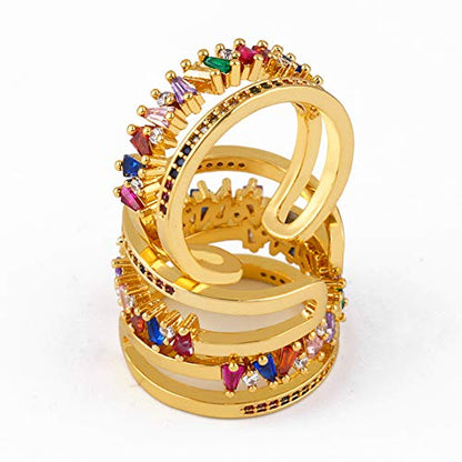 Gold-Plated Butterfly Rings - Vintage Snake Statement Rings with Cubic Zirconia for Women Adjustable Open Rings - style: Big CZ Rainbow