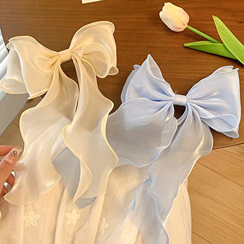 papasgix Hair Bow Clips: Big Solid Color Silk Ribbons for Women & Girls (4: Champagne, Blue, Purple, Pink) - color: Champagne+Blue+Purple+Pink