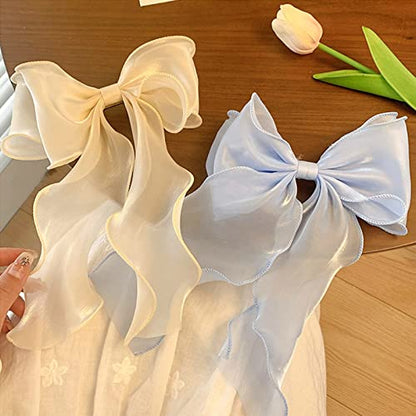 papasgix Hair Bow Clips: Big Solid Color Silk Ribbons for Women & Girls (4: Champagne, Blue, Purple, Pink) - color: Champagne+Blue+Purple+Pink