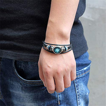 2Pcs Multilayer Constellation Zodiac Leather Bracelet Handmade Woven Zodiac Sign Wrap Bracelet Wristband for Women Men Jewelry Birthday Gift - color: H:Leo(7/23 - 8/22)