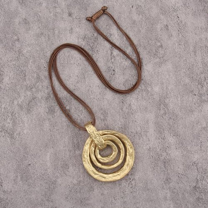 Bohemian Necklaces for Women Long Leather Necklace with Large Pendant Chunky Boho Hippie Jewelry Pendant Chocker Necklace - style: Large Gold Pendant Necklace