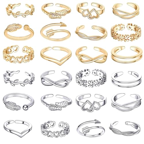 MAGIDOVE 24PCS Adjustable Toe Rings for Women Open Toe Ring Knot Toe Ring Summer Beach Foot Jewelry