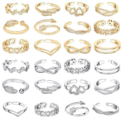MAGIDOVE 24PCS Adjustable Toe Rings for Women Open Toe Ring Knot Toe Ring Summer Beach Foot Jewelry