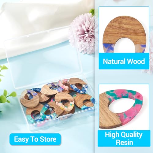 Beadthoven 16pcs/8 Pairs Natural Wood Resin Charms DIY Earrings Pendants Teardrop Geometric Wood Pendants Bohemian Wooden Pieces for Statement Jewelry Making Findings Women Necklaces - color: Chips-Hollow Teadrop