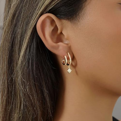 Gold Hoop Earrings for Women Trendy, 14K Gold Plated Huggie Earrings - color: Dangle