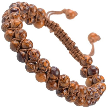 MASSIVE BEADS Double Layer Natural Chakra Healing Power Crystals Macrame Bracelet Yoga Stone Beads Gemstone Meditation Relax Anxiety Bangle for Unisex Women Men - color: Tiger Skin Stone, size: 6mm