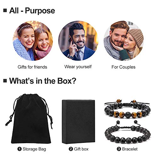 M MOOHAM Mens Bracelet - Beaded Natural Stone 8mm Tiger Eye Matte Agate Lava Rock Bracelets for Men Teen Boys Grandpa Dad Birthday Gifts Jewelry - style: Lava Rock&Yellow Tiger Eye&Matte Agate Bracelets