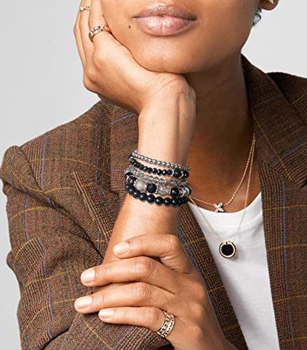 Noessla Beaded Pearl Stretch Bracelet Silver Stackable Crystal Beads Bracelets Trendy Costume Jewelry Mothers Day Gifts for Women - color: Black
