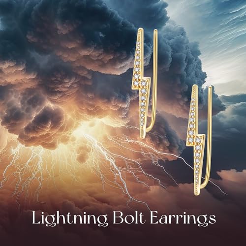 Ear Climbers Earrings for Women Sterling Silver Vintage Ear Crawler Earrings Jewelry Gifts for Women - style: Lightning Bolt