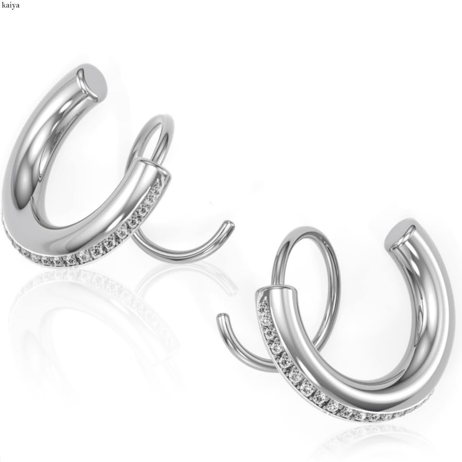 Spiral Hoop Twist Double Earrings - 14K Helix Spiral Earrings, Double Piercing Earrings, Faux Double Hoop Earrings, Tiny Twist Earrings for Women - color: Zircon Silver