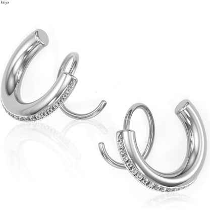 Spiral Hoop Twist Double Earrings - 14K Helix Spiral Earrings, Double Piercing Earrings, Faux Double Hoop Earrings, Tiny Twist Earrings for Women - color: Zircon Silver